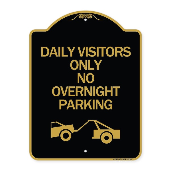 Signmission Day Visitors No Overnight Parking W/ Graphic, Black & Gold Aluminum Sign, 18" x 24", BG-1824-24196 A-DES-BG-1824-24196 - main
